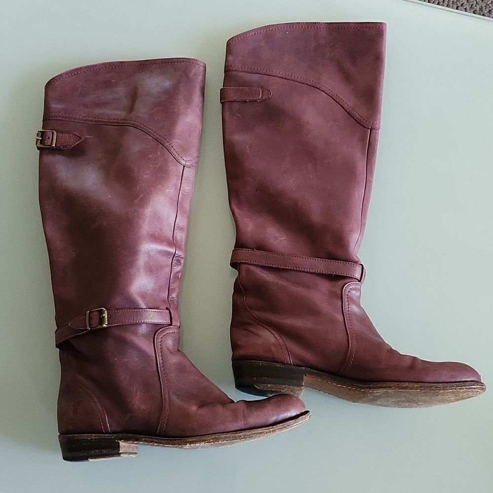Frye Dorado Heritage Leather Equestrian Strappy Accent Riding Boots Size 7 - Picture 8 of 11